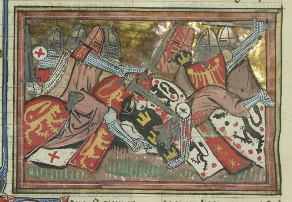 The Battle of Yibneh in 1123 (From "Li rommans de Godefroy de Buillon et de Salehadin"), 1337. Creator: Maître de Fauvel (active 1314-1340).