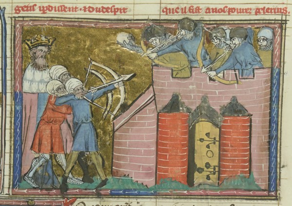 Kerbogha besieges Antioch in 1098 (From "Li rommans de Godefroy de Buillon et de Salehadin"), 1337. Creator: Maître de Fauvel (active 1314-1340).