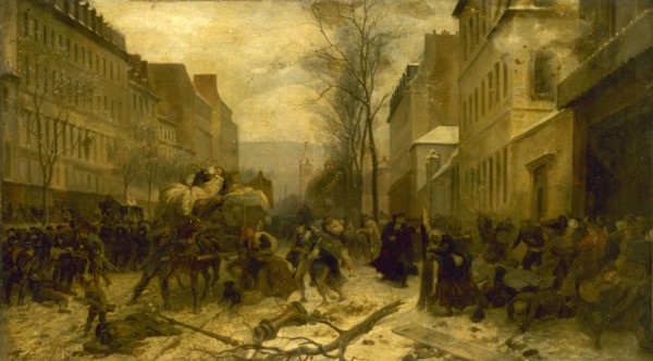l'Avenue d'Orléans, durant les bombardements de Paris par les armées prussiennes, en janvier 1871... Creator: Felix Henri Emmanuel Philippoteaux.