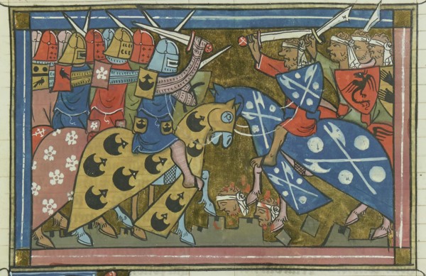 The siege of Damascus in July 1148 (From "Li rommans de Godefroy de Buillon et de Salehadin"), 1337. Creator: Maître de Fauvel (active 1314-1340).
