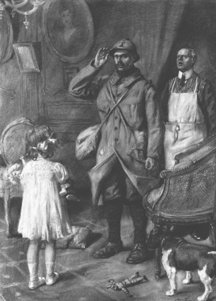 ''Le valet de chambre, annoncant : "le filleul de mademoiselle ! " ', 1915. Creator: Lucien Jonas.