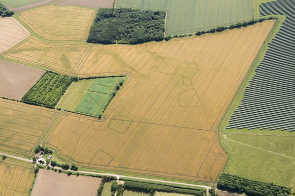 Cropmarks of an Iron Age and/or Roman settlement, Bedford, 2017.