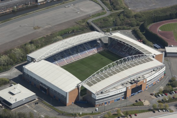 The DW Stadium, home of Wigan Athletic Football Club and Wigan Warriors Rugby League Football Club, Wigan, 2021.