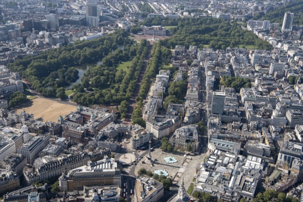 Looking south west from Trafalgar Square towards Buckingham Palace, St James, Greater London Authority, 2021.