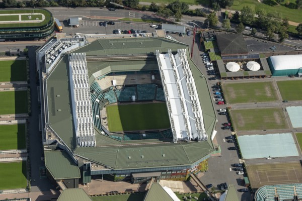 Centre Court at the All England and Lawn Tennis and Croquet Club, Wimbledon, 2021.