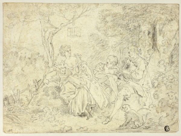Shepherdesses and Young Man Playing Bagpipe, n.d.