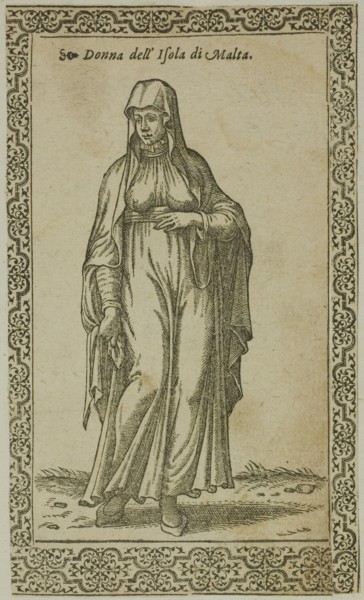 Maltese Woman from Le Navigationi nella Turchia, plate 61 from Woodcuts from Books..., 1937. Creator: Assuerus van Londerseel.