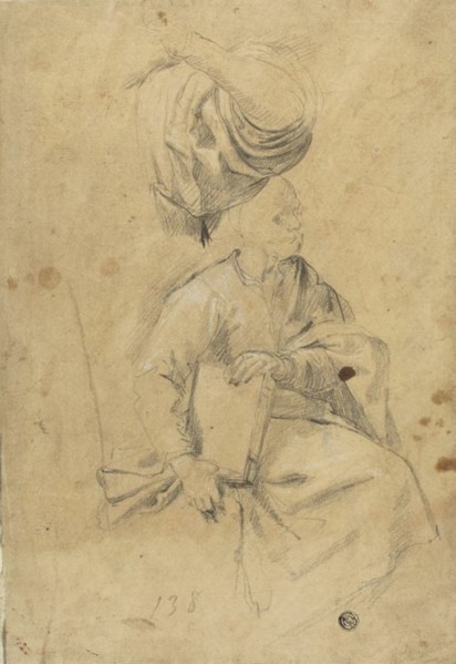 Two Sketches: Seated Man Holding Book, Draped Right Arm, n.d. Creator: Carlo Maratti.