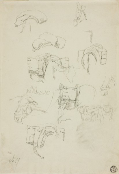 Sheet of Sketches: Details of a Donkey and Accoutrements, n.d. Attributed to Charles Émile Jacque.