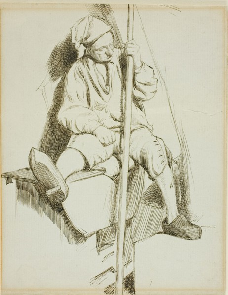 Man Seated, Holding Staff in Left Hand, 1860/69. Attributed to Charles Samuel Keene.