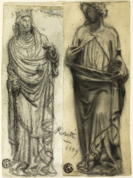 Two Studies of Medieval Sculpture, 1859. Attributed to Dante Gabriel Rossetti.