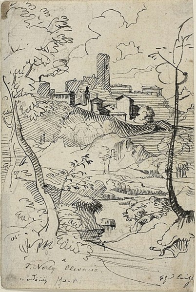 Italian Town with River (recto); View of a Town (verso), n.d. Attributed to Friedrich Nerly.
