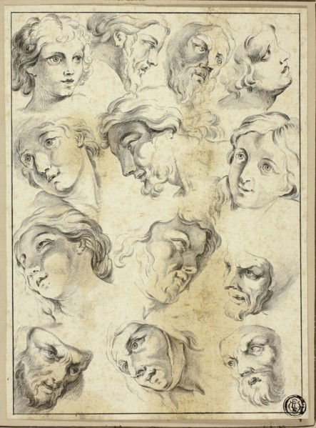 13 Sketches of Various Faces, n.d. Possibly after Abraham Bloemaert.