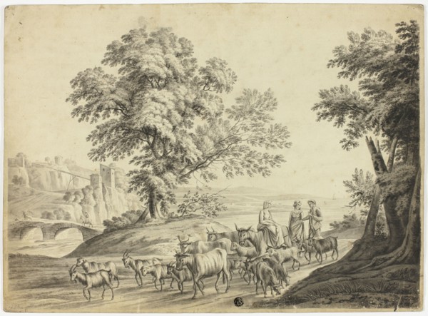 Italianate Landscape with Man and Two Women Herding Cattle, Goats and Sheep, n.d.
