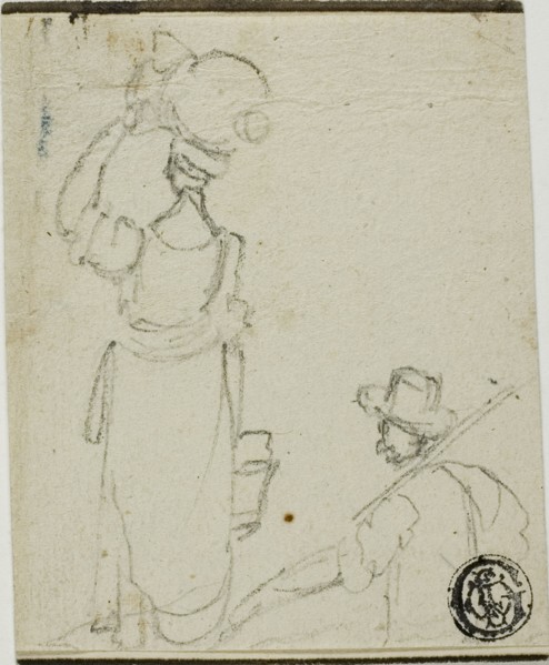 Man with Pole Following Woman with Jug on Head, n.d.