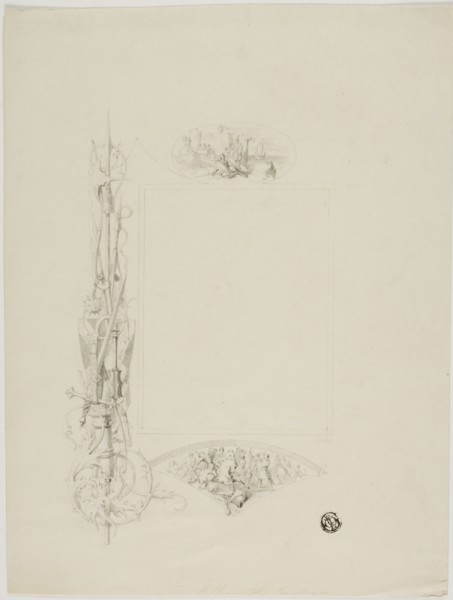 Vignette for Menu Card Decorated with Arms and Heroic Scenes, n.d.