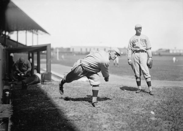 Thomas "Buck" O'Brien, Left; Unidentified, Right; Boston Al (Baseball), 1913.