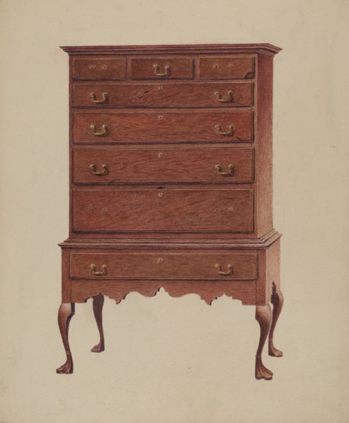 Early American highboy, 1935/1942.