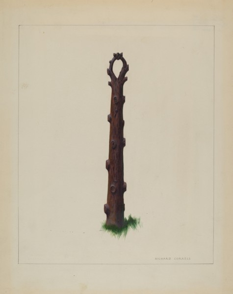 Tree Trunk Hitching Post, c. 1937.