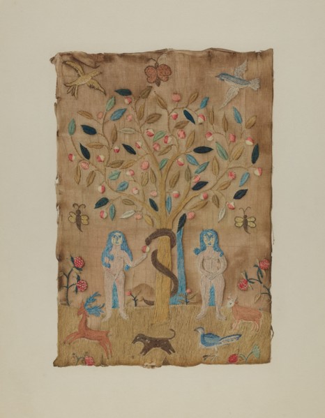 Adam & Eve Embroidered Picture, c. 1938.