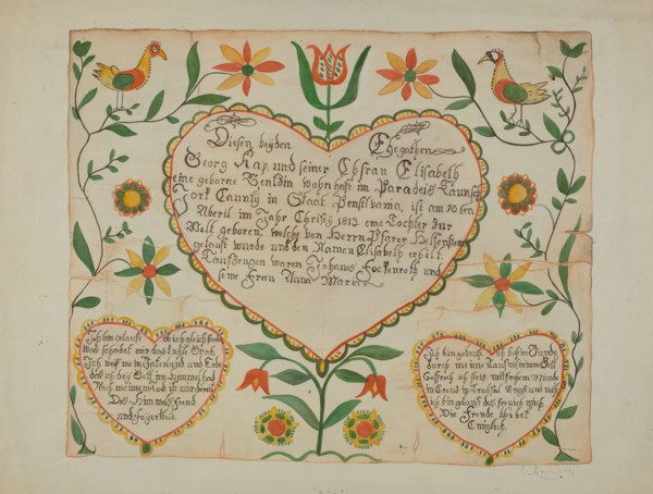 Fraktur - Birth and Baptismal Certificate, 1935/1942.