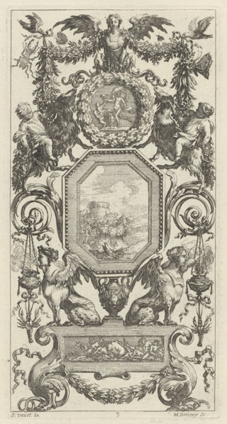 Ornamental Panel Surmounted by a Winged Harpy, 1647.