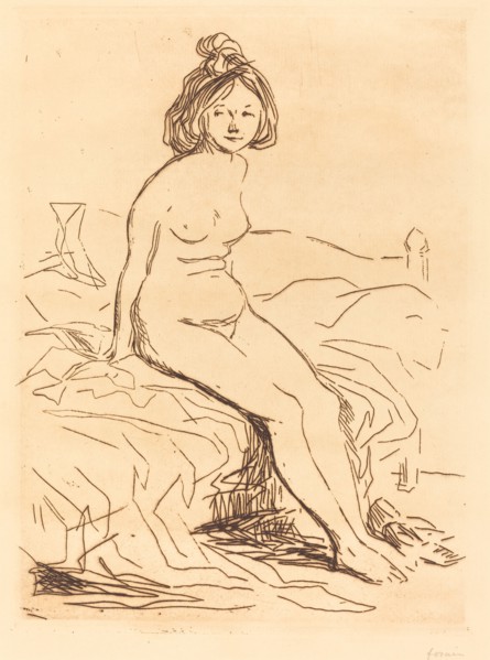 Nude Woman, Seated on Her Bed, Front View, 1909.