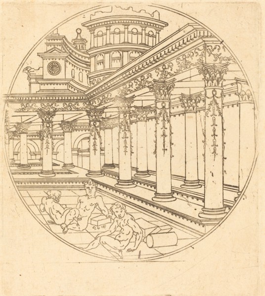 Three Figures in a Gallery.
