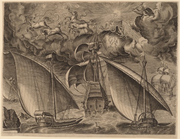 Two Galleys behind an Armed Three-Master with Phaethon and Jupiter in the Sky, 1565.