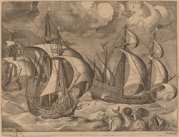 Three Caravels in a Rising Squall with Arion on a Dolphin, 1565.