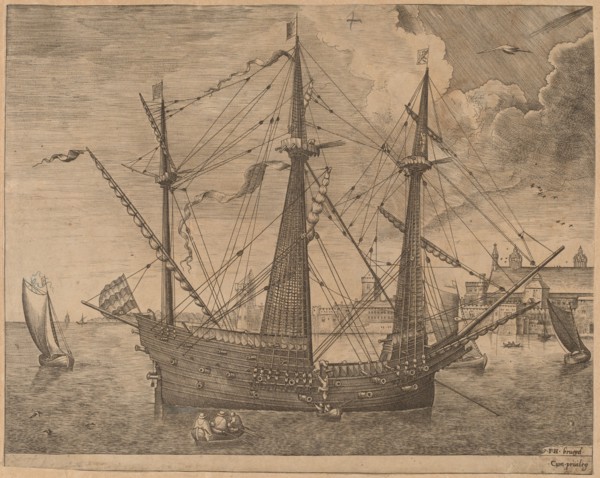 Armed Three-Master Anchored Near a City, 1565.