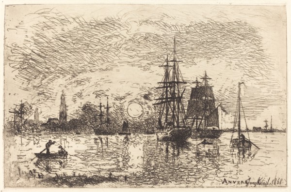 Soleil couchant, port d'Anvers (Sunset, Port of Antwerp), 1868.