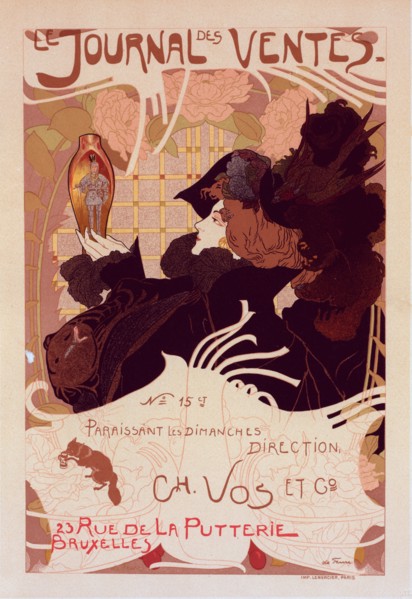 Affiche pour le "Journal des Ventes", publié à Bruxelles., c1899. [Publisher: Imprimerie Chaix; Place: Paris]
