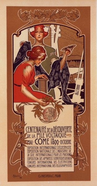 Affiche italienne pour le "Centenaire de la Découverte de la Pile Voltaïque", c1899. Creator: Adolf Hohenstein.