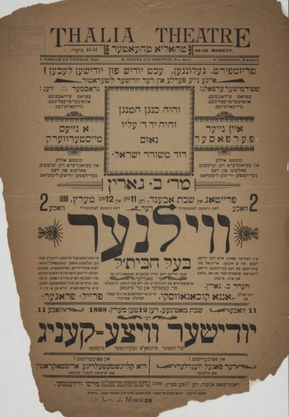 Der vilner balbes'l: eyn vahrer fakt oys dem Yudishen leben in 4 akten, c1898. Creator: Thalia Theatre.