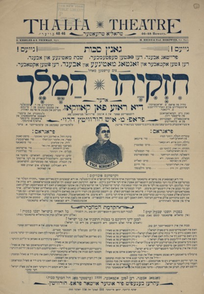 Hezekiyohu ha-meylekh, oder, di roze fon kavkaz: historishe oper in 4 akten, c1898. Creator: Thalia Theatre.