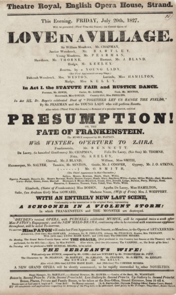 This evening, Friday, July 20th, 1827, will be presented (first time this season)..., c1827. Creator: Theatre Royal.