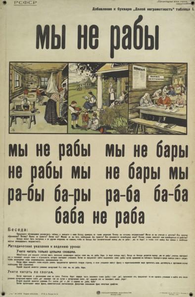We are not the slaves, Down with Illiteracy, No. I, 1921. Creator: Unknown.