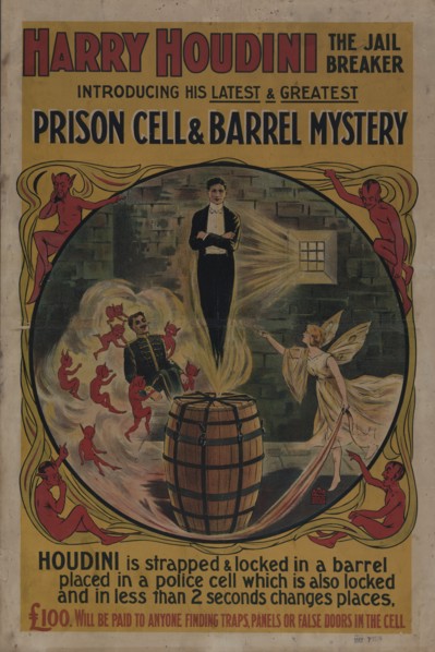 Harry Houdini, the jail breaker: prison cell and barrel mystery, c1906-05. Creator: Unknown.