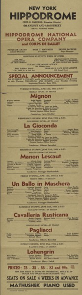 Hippodrome National Opera Company and Corps de Ballet, c1934-06-12 - 1934-06-17. [Place: New York]