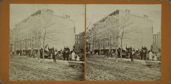 These 4 houses were moved 175 feet, without any injury to them whatever, c1850-1930.