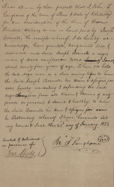 Bill of Sale: James, 1813-01-23.