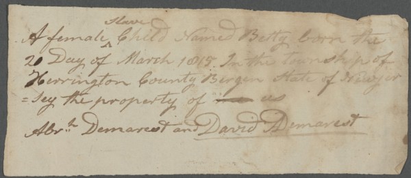 Betty (enslaved) Birth Certificate, 1815-03-20.