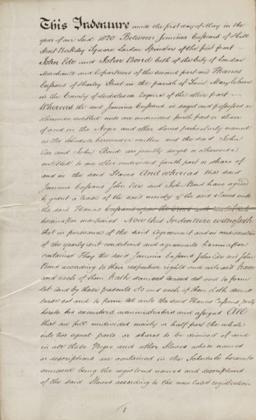 Indenture of Jemima, Amity Hall Estate, 1820.