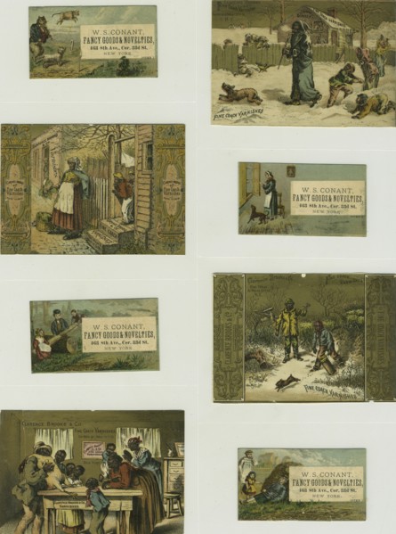 Trade cards depicting a cat playing the fiddle, a cow jumping over the moon..., ca,1876 - 1890. Creator: Unknown.