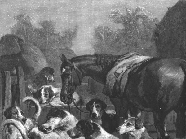 ''"Hunter and Hounds" after Sir Edwin Landseer, R.A. Creator: Unknown.