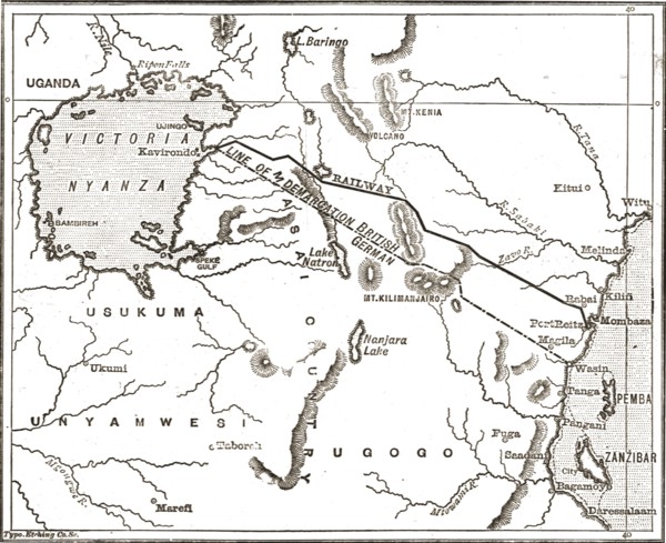 ''Map showing the Proposed Route of the British East African Company's Railway', 1890. Creator: Unknown.