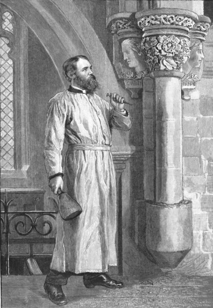 ''"A Vicar his own Mason" --The Rev. F.W. Ragg helping in the Restoration of his Church at Marsworth Creator: Unknown.