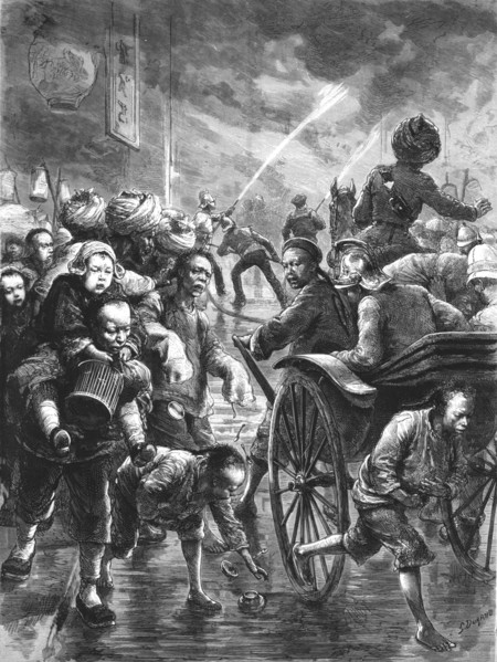 ''The Fire Season at Hong Kong; Officers of the Brigade coming up in Rickshaws', 1891. Creator: Unknown.