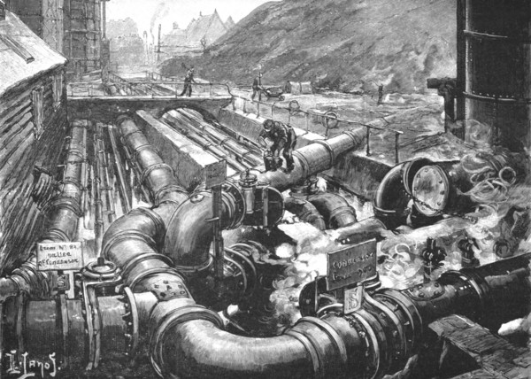 ''The London Gas Supply; Sketches showing Method of Manufacture; The Condensers', 1891. Creator: Unknown.